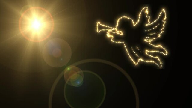 Golden light leak lens flare overlay with glowing bird silhouette animation with sparkling bird silhouettes silhouettes moving across across dark backgrounds overlays sparkling