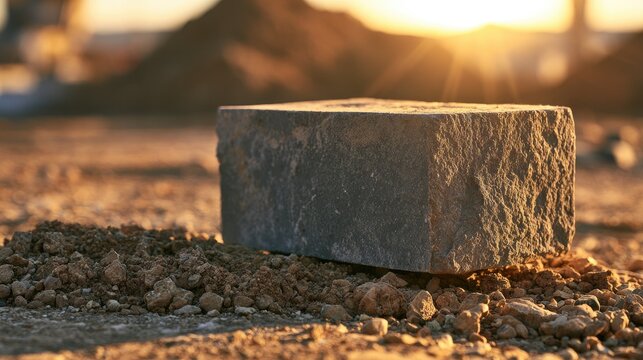 Stone block on dirt ground with sunlight flare
