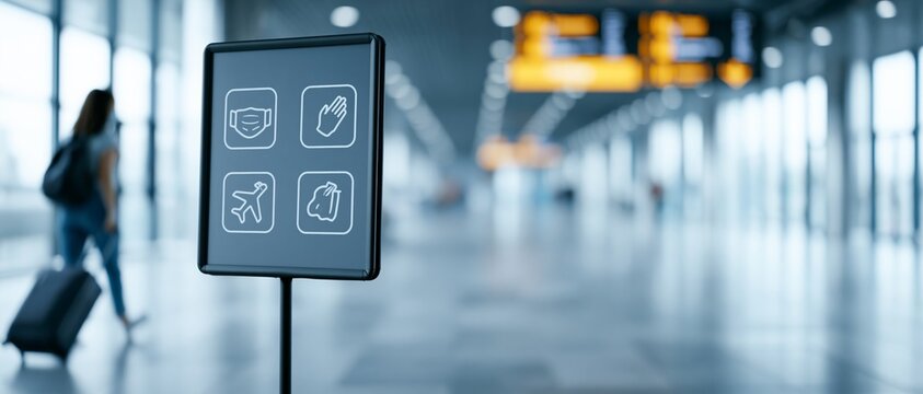 Airport safety and travel precaution signs