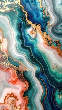 Abstract marble texture with swirls of blue, teal, and gold.