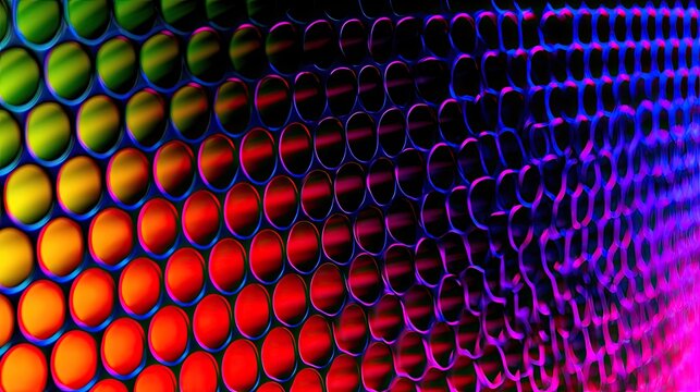Abstract gradient of vibrant circular patterns receding into darkness
