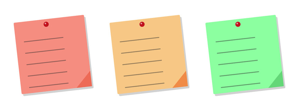 Colorful Sticky Notes With Push Pins Flat Vector Illustration post it