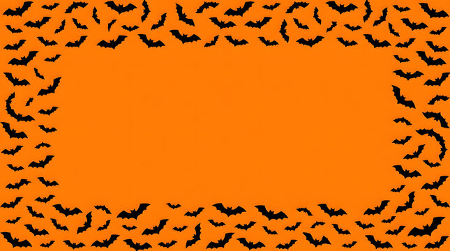 Halloween bat silhouette border on orange background