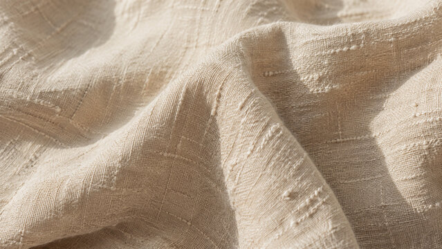 Seamless beige organic linen fabric texture background with natural slub weave pattern