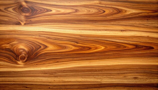 Richly grained teak wood surface with intricate swirling patterns and knots.