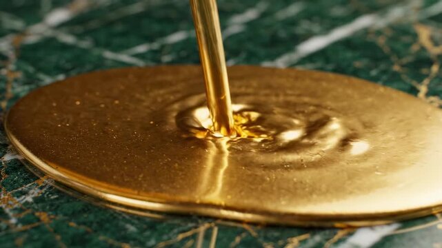 Luxurious Liquid Gold Flowing on Dark Emerald Green Marble Texture with Metallic Shimmer for Premium Brand Video Background and Award Show Motion Loop
