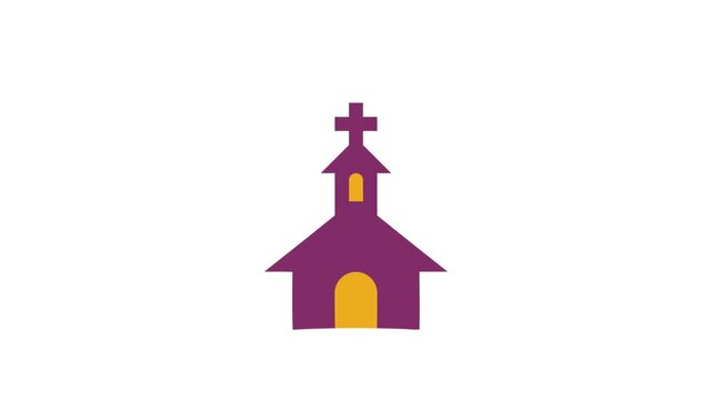 Modern Church Building Icon Animation on White Background