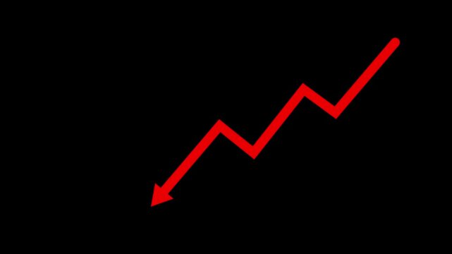 Downward Trend Arrow Icon Isolated on black Background.Business Performance Decline Arrow Isolated Vector Icon.
