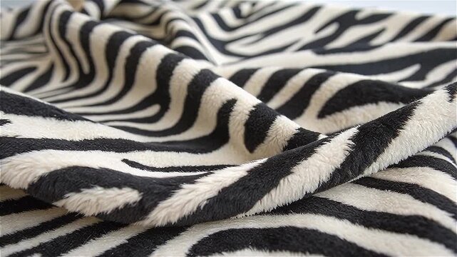 Zebra cloth texture close-up. Black and white striped fabric, animal print concept. Cotton wool or fur textile.
