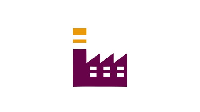 Modern Factory Building Icon Animation on White Background