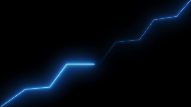 Growing market trend concept. Glowing white line graph rising up graphic animation.neon up on a black background displays growth .