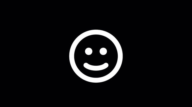 Minimalist white smiley face icon on black background, simple happy face emoji animation, clean line art emoticon for digital interface