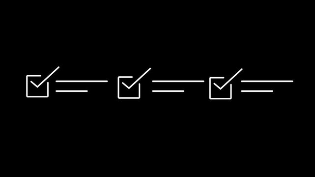 Two white outline checkboxes with checkmarks are positioned horizontally on a black background, each followed by two horizontal lines representing text fields or notes