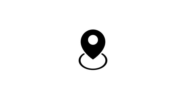 Simple black map pin icon animation on a white background, representing location and navigation.