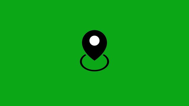 Simple black map pin icon animation on a green background, representing location and navigation.