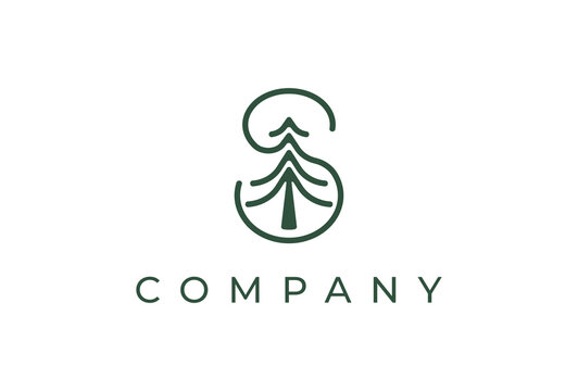 Letter S Pine Tree Logo Design, minimal Letter S with Pine Tree Logo combination, vector illustration