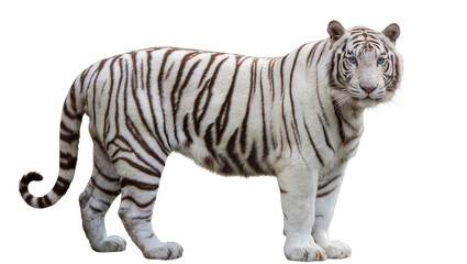 Majestic white tiger with blue eyes and dark stripes, isolated on transparent background © Mihai
