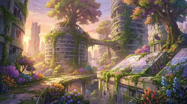 Floating Eco Garden Megacity Fantasy Environment Illustration