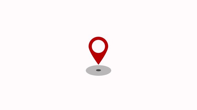 Animated red location pin icon on white background. GPS location pointer animation with radio wave. Road map pointer icon for navigation and location pin markers with signal trace animation concept