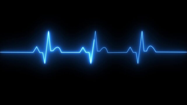 ECG monitor beating heart with a neon electrocardiogram overlay, featuring dynamic HUD elements.Abstract neon heartbeat signal icon animation on black background.