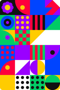 Contemporary geometric grid pattern with bold primary color icons