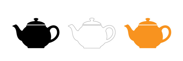 Three stylized teapots in different colors isolated on transparent background, Vector © MdSabbir66
