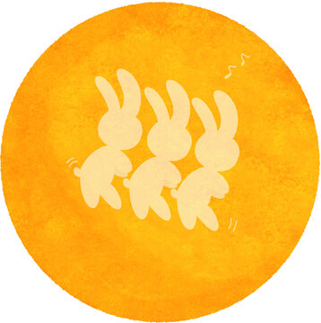 Three rabbits looking at the full moon illustration