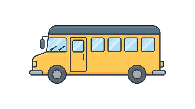 Yellow school bus illustration in flat design style, education and transportation concept