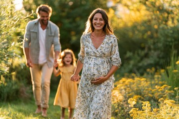 Fototapeta premium Happy Expectant Mother Enjoying Family Time in Nature