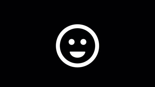 Minimalist white smiley face icon animation, happy emoji pulsing on black background, simple line art emoticon for social media and UI design