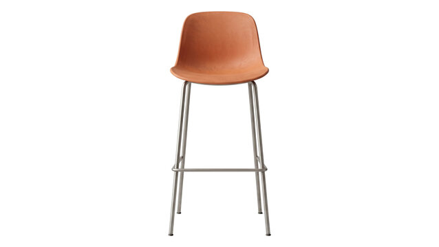 Modern bar stool with terracotta seat on transparent background