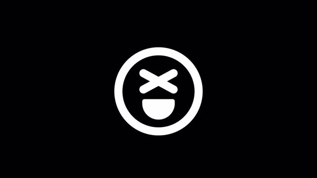 Minimalist laughing emoji animation, white line art XD emoticon on black background, simple flat design motion graphic for digital messaging