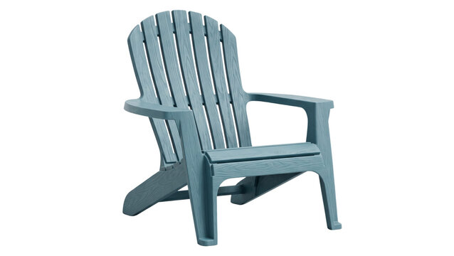 Blue adirondack chair with wooden slats on transparent background