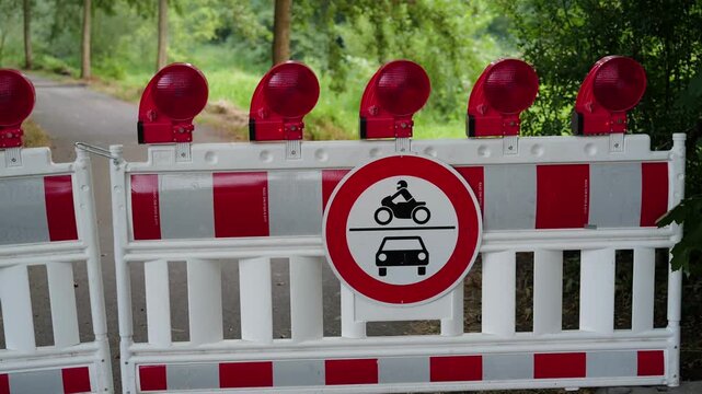 No entry for cars or motorcycles at this construction site in the park
