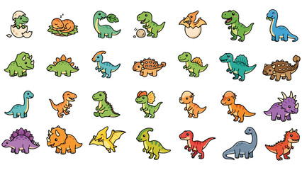 Set of cute colorful dinosaur characters in a flat vector style for children and education projects © OMESA