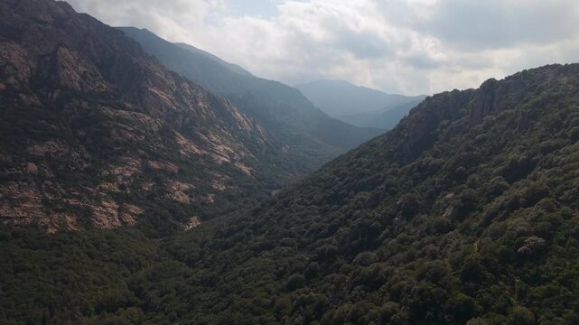 Montimannu State Forest, A Protected Mountainous Forestry Region In Southwestern Sardinia, Italy. Aerial Shot