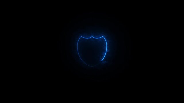 Shield icon security neon glowing blue animation on a black background.