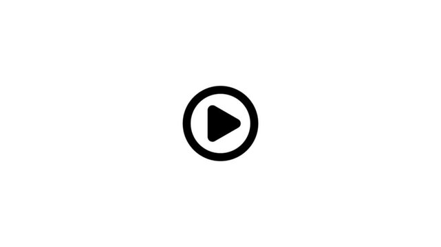 Play button icon animation on circle. video player icon triangle shape button icon animation with white background.