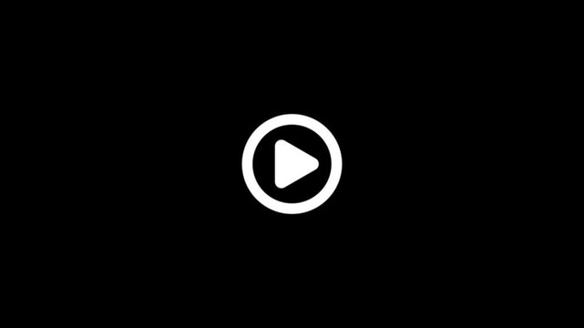 Play button icon animation on circle. video player icon triangle shape button icon animation with black background.