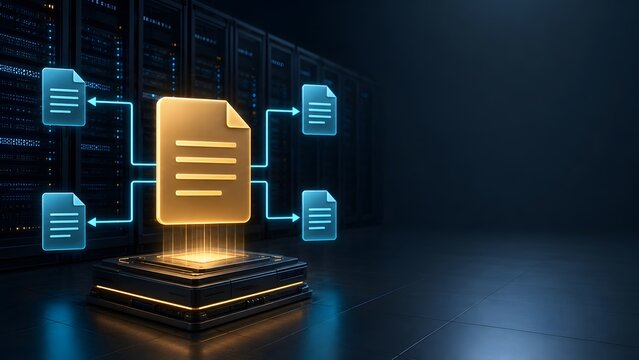 Centralized document management system distributing golden master file to digital network nodes representing enterprise data synchronization