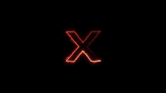 Glowing orange letter X outlined in fire and smoke against a black background alphabet flame.