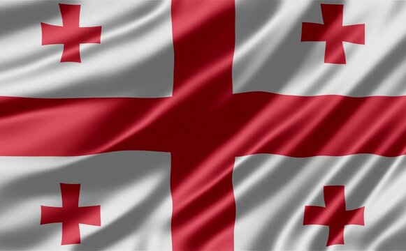 Georgia national flag rippling in gentle wind with vibrant red and white fabric motion captured in high quality digital animation