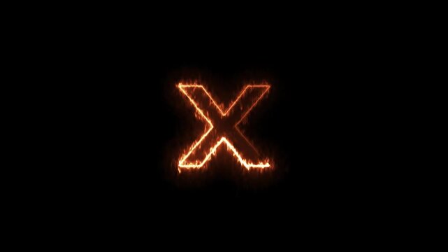 Glowing orange letter X outlined in fire and smoke against a black background alphabet flame.