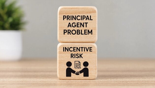 Wooden blocks illustrating principal agent problem and incentive risk concept in business management