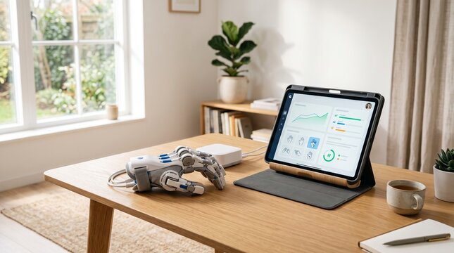 Robotic Hand Rehabilitation Device on Modern Home Office Desk