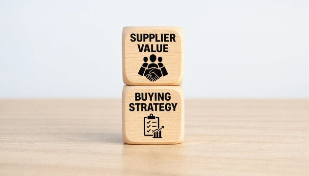 Wooden blocks illustrating supplier value and buying strategy concepts for business management and procurement