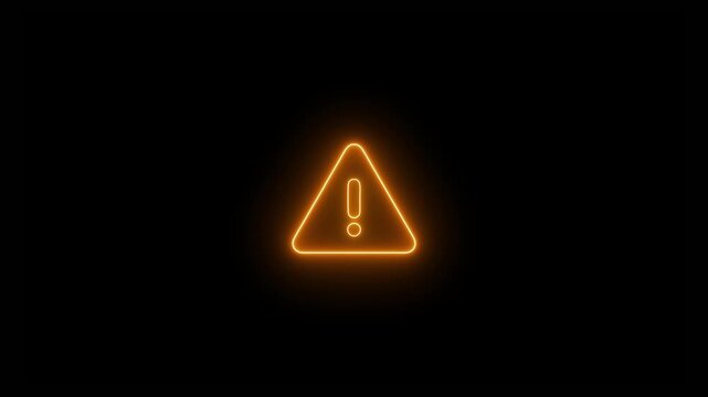 Neon line warning attention white color animation icon signal alert risk safety danger road warning sign sign symbol. alert , risk , safety, danger road warning sign, Warning attention icon signal