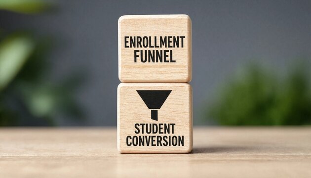 Wooden Blocks Showing Enrollment Funnel Concept With Student Conversion Symbol For Educational Marketing Strategy