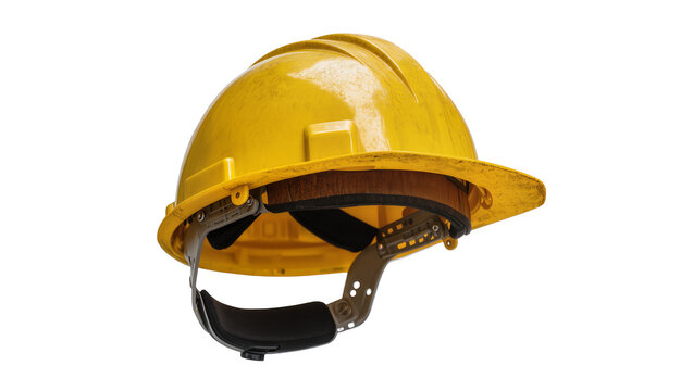 Yellow hard hat with adjustable suspension system, isolated on transparent background
