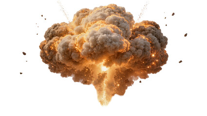 Massive fiery explosion with debris flying outwards, isolated on transparent background © Alexandra